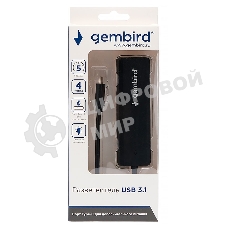 Концентратор USB 3.0 Gembird UHB-C424, 4 порта, кабель Type-C 19см, с доп питанием (Type-C)
