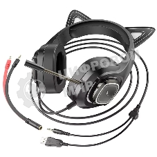 Гарнитура HOCO W107 Cute Cat чёрный, проводная, подсветка