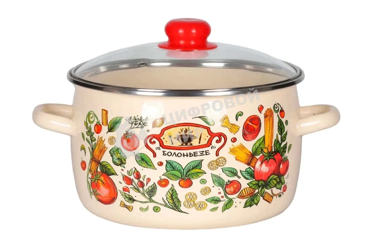 Кастрюля Appetite 1RC161S Болоньезе стеклянная крышка, эмалированная сталь, сфер. 2 л