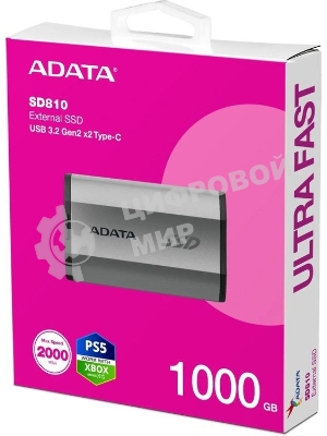 Внешний SSD ADATA SD810, 1TB, USB 3.2 Gen 2x2 Type-C, R/W 2000/2000, серебристый
