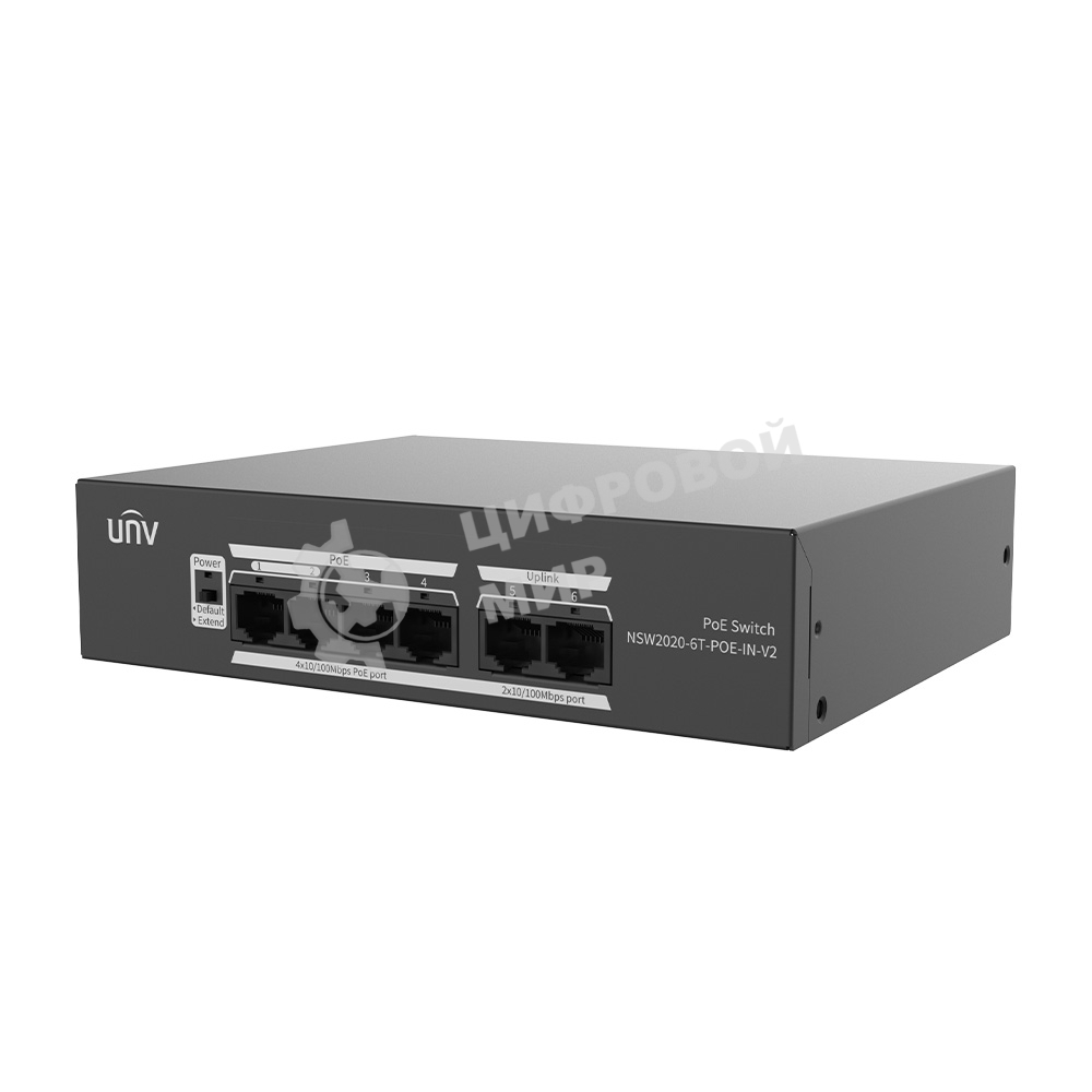 Коммутатор Uniview NSW2020-6T-POE-IN-V2, 4×100 Мбит/с PoE+ + 2×100 Мбит/с Uplink, неуправляемый