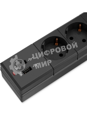 Удлинитель с сетевым фильтром 6х1.8 м с заземл. 10А IP20 BU-SP1.8 USB 2A CCA 3х0.75 2USB черный BURO 992310