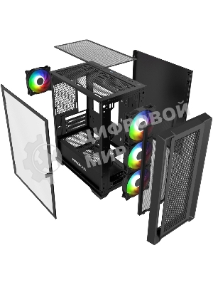 Компьютерный корпус Powercase Alisio Micro X4B V2, Tempered Glass, 4х 120мм ARGb fans, ARGb HUB, черный, mATX (CAMCXB-A4)