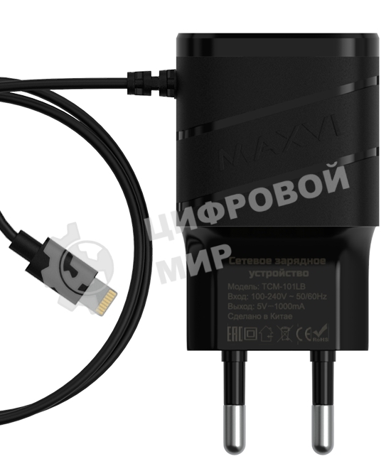 Сетевое зарядное устройство Maxvi TCM-101LB 1A, Lightning, 1xUSB-A, черный