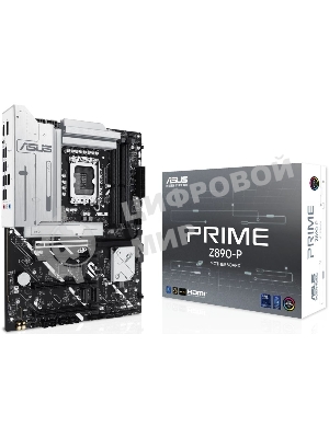 Материнская плата ASUS PRIME Z890-P, LGA 1851, Intel Z890, 4xDDR5, 4xSATA, 4xM.2, 1xPCIe 5.0 x16, 2xPCIe 4.0 x4, 1xPCIe 4.0 x1, 1xHDMI, 1xDP, 1xUSB-C (видеовыход), 1x 2.5Gb LAN, 4xUSB-A 2.0, 2xUSB-A 3.2 Gen 1, 1xUSB-A 3.2 Gen 2, 1xUSB-C 3.2 Gen 2x2, 3x3.5 мм, 7.1, ATX