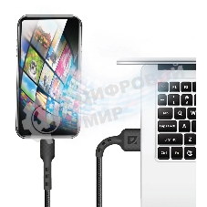Кабель Defender F181, USB 2.0 (AM) - Apple Lightning (M), 1 м, 2.4А, нейлоновая оплетка, черный.
