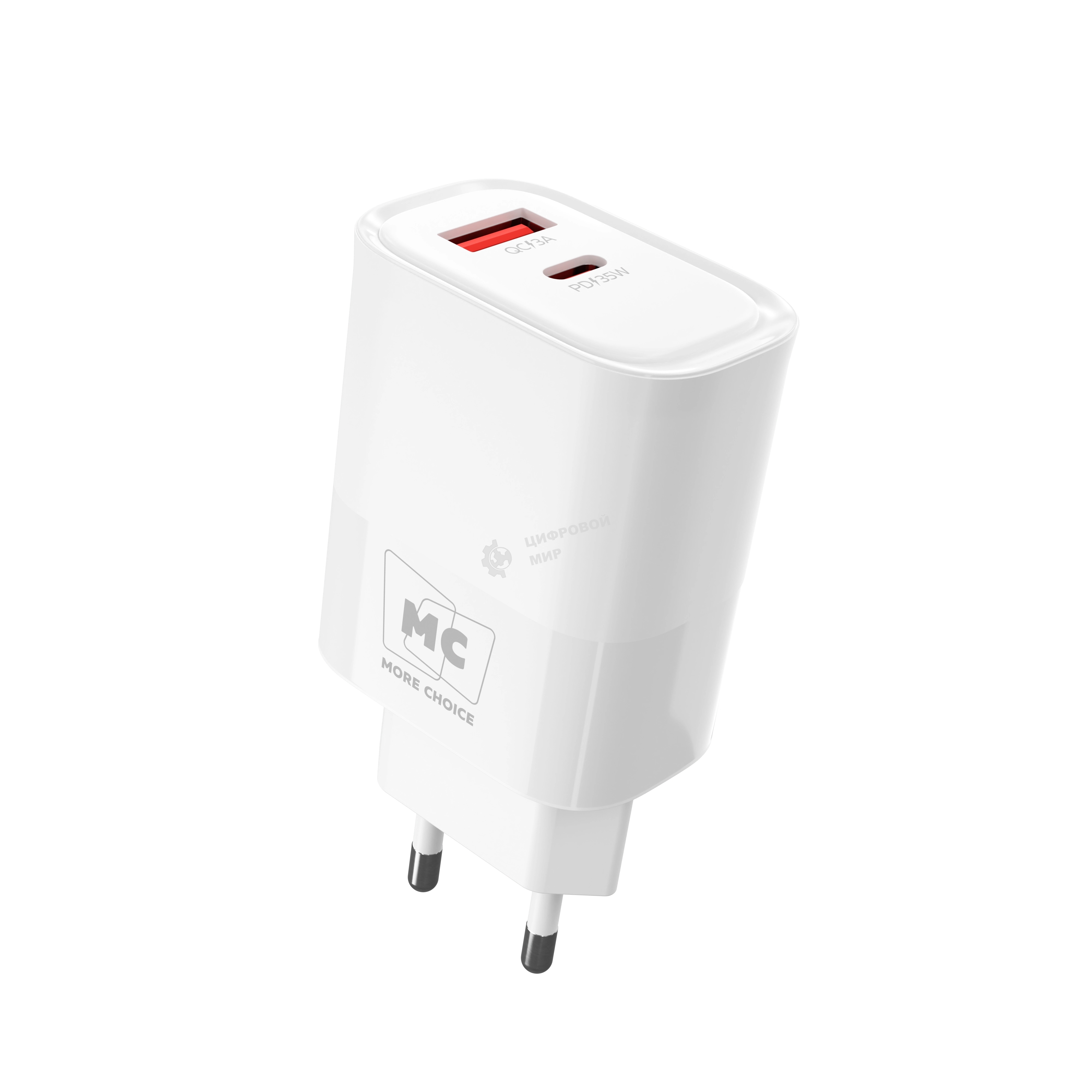 Сетевое зарядное устройство MORE CHOICE (4620202555595) NC82 1USB+1Type-C 3.0A PD 35W+QC3.0, белый