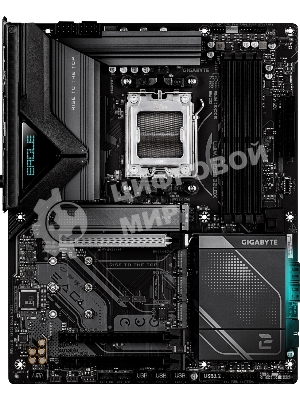 Материнская плата Gigabyte X870E EAGLE X3D WIFI7, AM5, AMD X870E, 4xDDR5, 4xSATA, 4xM.2, 1xPCIe 5.0 x16, 1xPCIe 4.0 x16, 1xPCIe 3.0 x16, 1xHDMI, 1x5Gb LAN, Wi-Fi 7, Bluetooth 5.4, 2xUSB-C 40Gbps (USB4), 1xUSB-C 10Gbps, 4xUSB-A 10Gbps, 4xUSB-A 5Gbps, 3x3.5 мм + S/PDIF оптический, 7.1, чёрный, с подсветкой, ATX