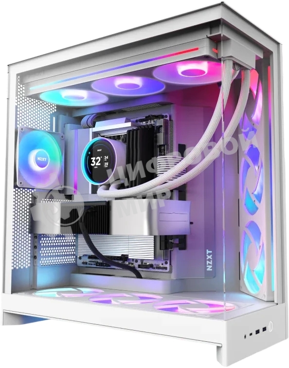Компьютерный корпус без блока питания Case NZXT H9 Flow RGb+ (2025), Midi-Tower, TG, 6x140мм RGb + 1x120мм RGb, 2xUSB-A 3.2 + 1xUSB-C 3.2, E-ATX, ATX, mATX, mITX белый