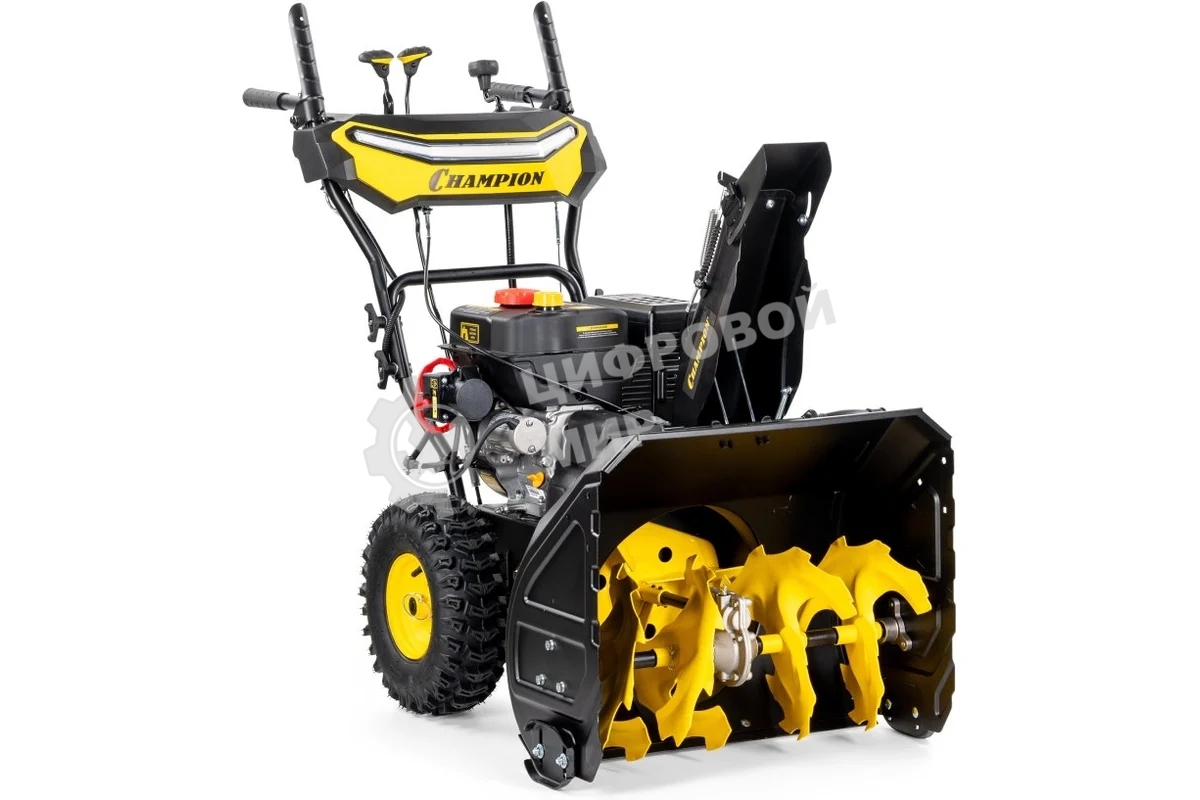 Снегоуборщик Champion ST763E (7лс, 62см, 6F/ 2R, колеса, 3л, 81кг, эл. стартер, фары, обогрев рук, зимн. двиг.)