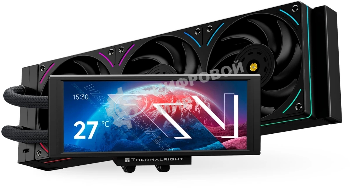 Водяное охлаждение для процессора Thermalright Trofeo Vision 360 (360mm, LED, Black, ARGB/Fans: 3x120mm, 69CFM, 27dBA, 2150RPM/Pump height 102mm, 6400RPM, Rad thickness 27mm/S: 1700, 1200, 1851, 115X, 2011, 2066, AM5, AM4)