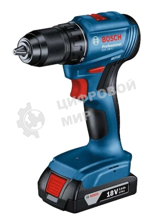 Дрель-шуруповерт аккумуляторная Bosch GSR 185-LI, 18В, 2 АКБ, Кейс