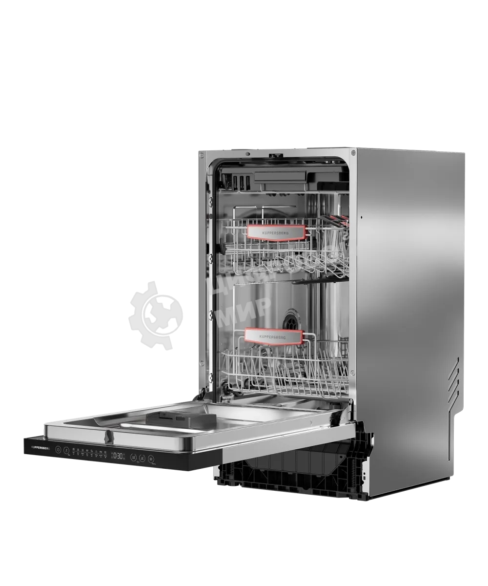 Встраиваемая посудомоечная машина Kuppersberg GHL 4530, High-Tech, 45 см, 11 комплектов, 8 программ, 3 корзины, лифт-механизм, конденсационная сушка, луч на полу, полная защита от протечек, индикатор отсутствия соли и ополаскивателя, отображение времени м