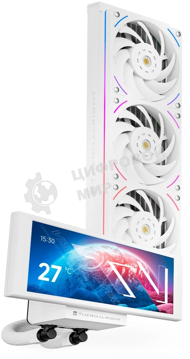 Водяное охлаждение для процессора Thermalright Trofeo Vision 360 (360mm, LED, White, ARGB/Fans: 3x120mm, 69CFM, 27dBA, 2150RPM/Pump height 102mm, 6400RPM, Rad thickness 27mm/S: 1700, 1200, 1851, 115X, 2011, 2066, AM5, AM4)