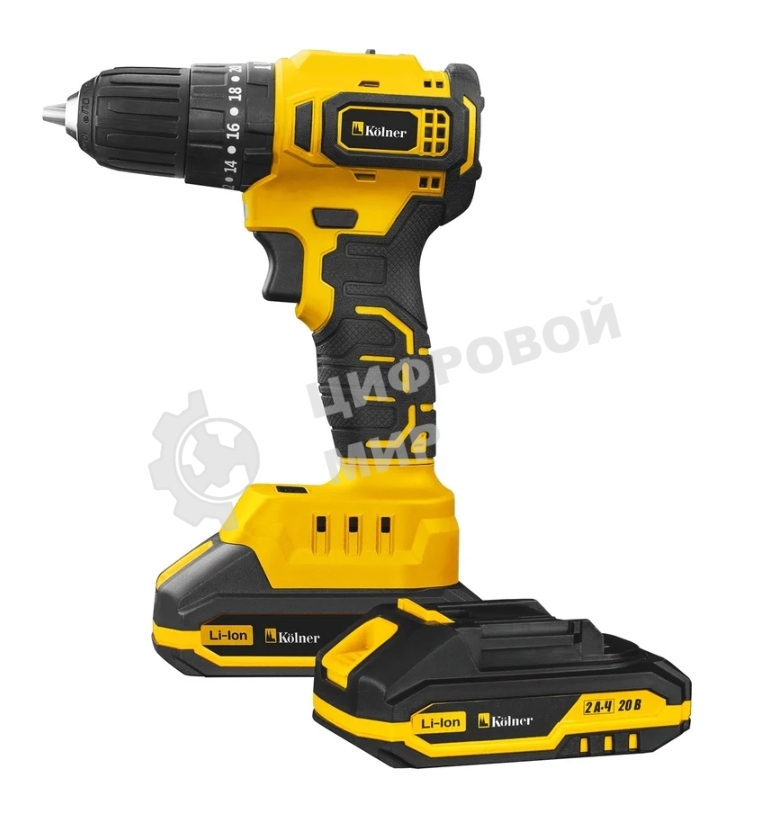 Дрель-шуруповерт Kolner KCD 20/2BLC, 20 В, 2 Ач, 45 Нм, бесщеточный, ударный