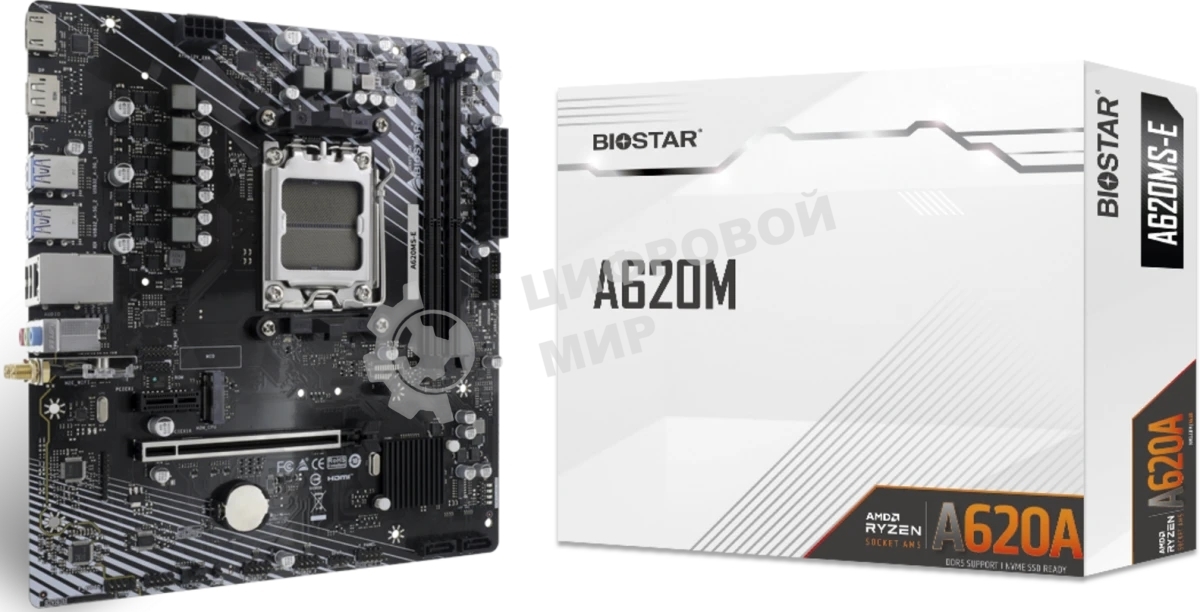 Материнская плата Biostar A620MS-E, AM5, AMD A620A, 2xDDR5, 2xSATA, 1xM.2, 1xPCIe 4.0 x16, 1xPCIe 3.0 x1, 1xHDMI, 1xDP, 1x1Gb LAN, 4xUSB-A 5Gbps, 2xUSB-A 2.0, 7.1, mATX