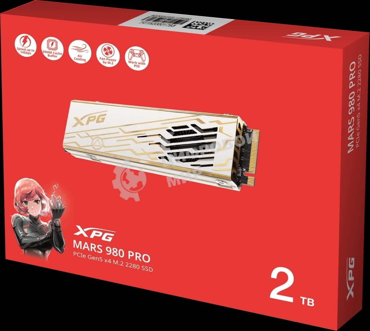 Накопитель SSD ADATA XPG MARS 980 PRO, 2Tb, PCIe 5.0 x4, M.2 2280, NVMe, R/W 14000/13000, с радиатором
