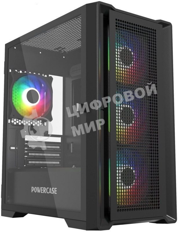 Компьютерный корпус Powercase Alisio Micro X4B V2, Tempered Glass, 4х 120мм ARGb fans, ARGb HUB, черный, mATX (CAMCXB-A4)