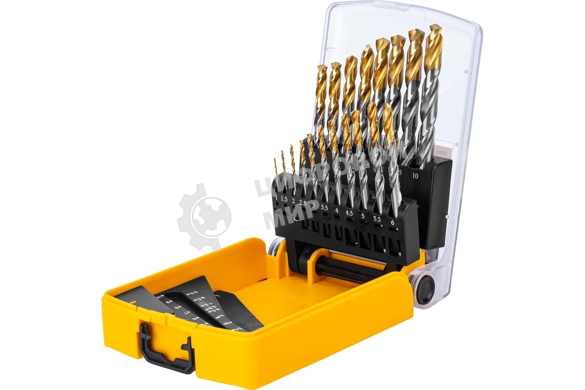 Набор сверл по металлу Denzel 1-10 мм, Р6М5-TiN, Golden Tip, 19 шт