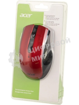 Мышь беспроводная Acer OMR032 черный/красный, 1600 dpi, радиоканал, USB, кнопки - 4