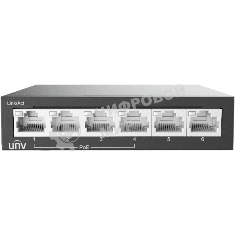 Коммутатор Uniview NSW2020-6T-POE-IN, 4×100 Мбит/с PoE+ + 2×100 Мбит/с Uplink, неуправляемый
