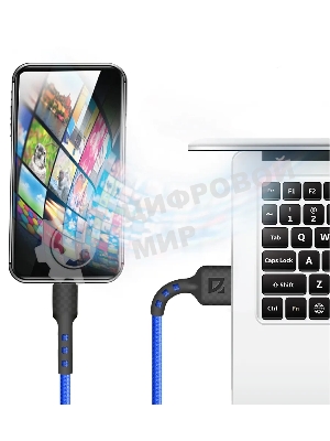 Кабель Defender F181, USB 2.0 (AM) - microUSB 2.0 (BM), 1 м, 2.4А, нейлоновая оплетка, синий.