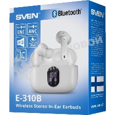 Наушники TWS SVEN E-310B белый, внутриканальные, Bluetooth, сенсорное управление, до 4 ч