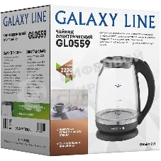 Чайник электрический Galaxy Line GL 0559, черный, стекло, 2200 Вт, 2 л