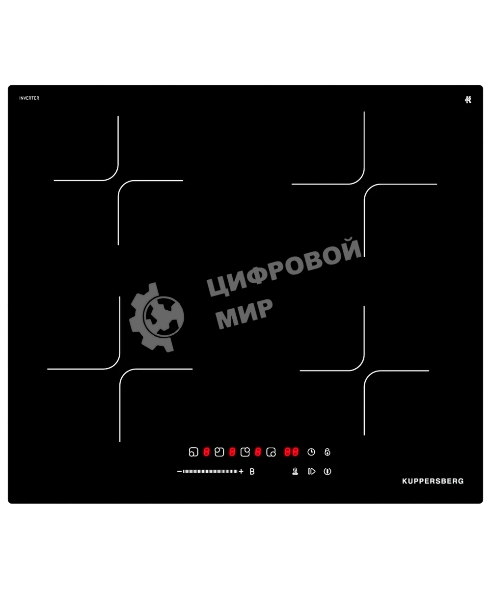 Индукционная варочная панель Kuppersberg ICI 607, High-Tech, индукция, 60 см, 4 зоны нагрева, 9 уровней мощности, inverter, таймер, пауза, Booster, слайдерное управление, черный