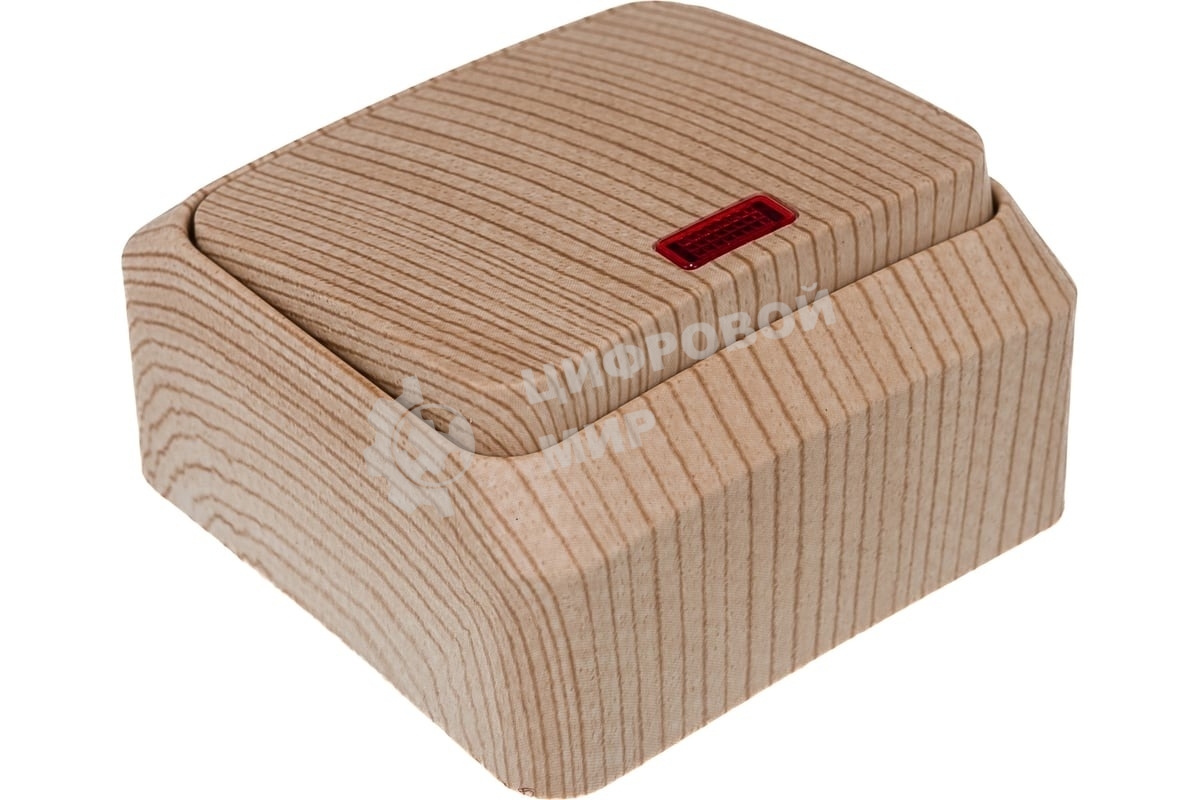 Выключатель 1-кл. ОП Этюд Дача 10А IP20 с индик. сосна SchE BA10-005D