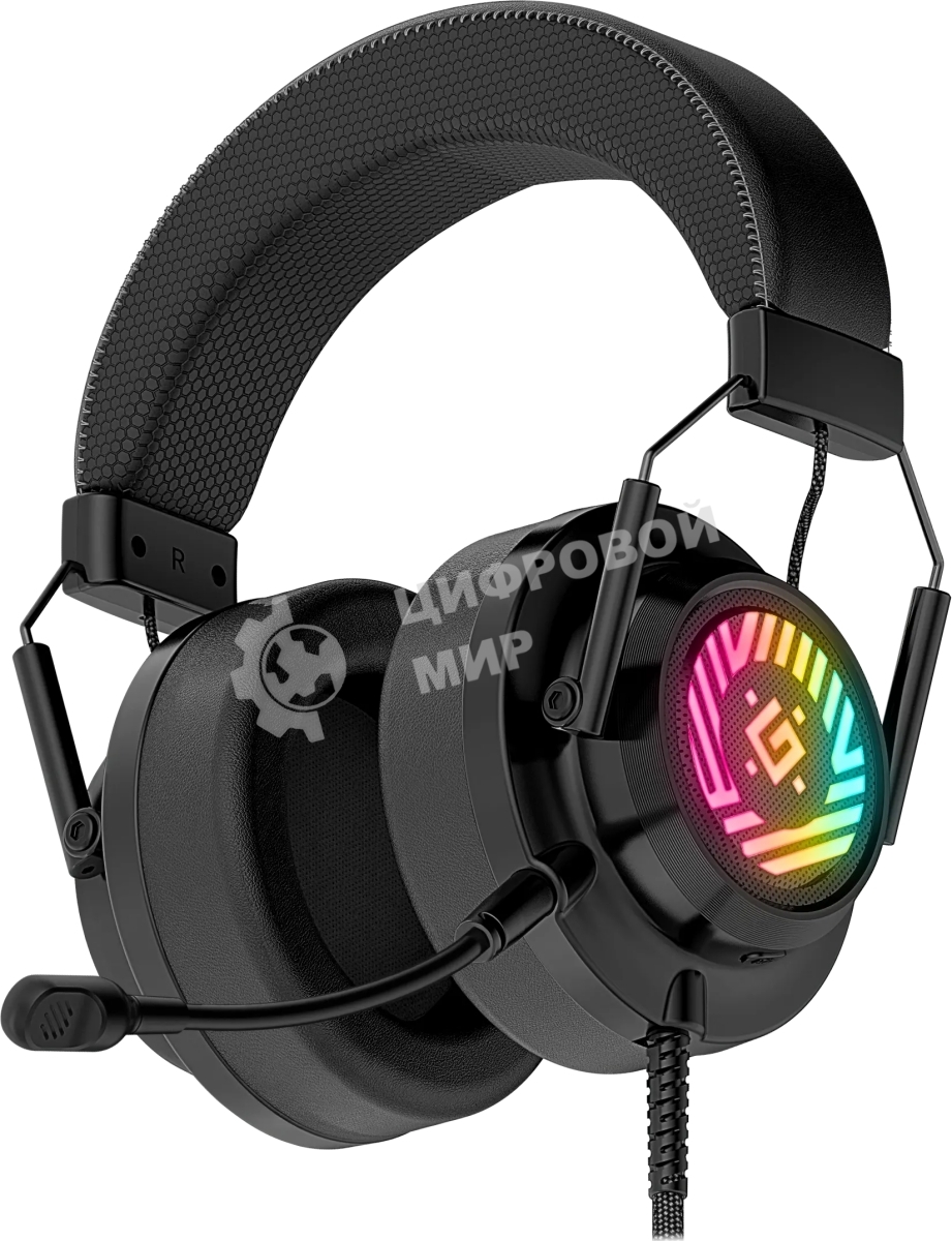 Гарнитура Defender Grendel чёрный, проводная, съёмный микрофон, подсветка