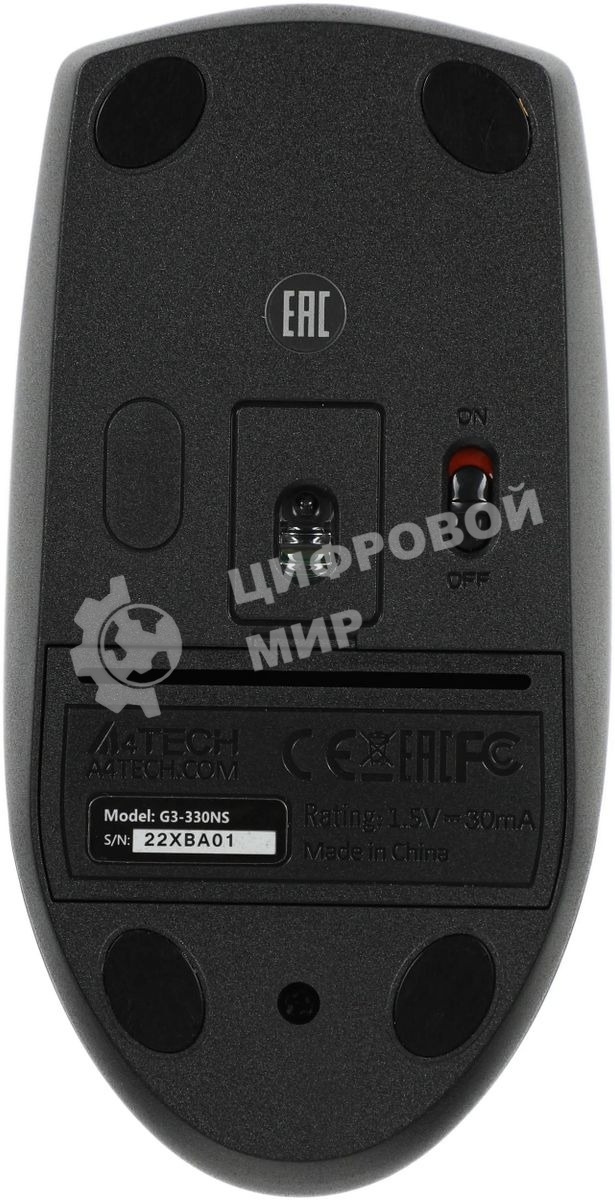 Мышь беспроводная A4Tech G3-330NS черный, 1200 dpi, радиоканал, USB, кнопки - 3