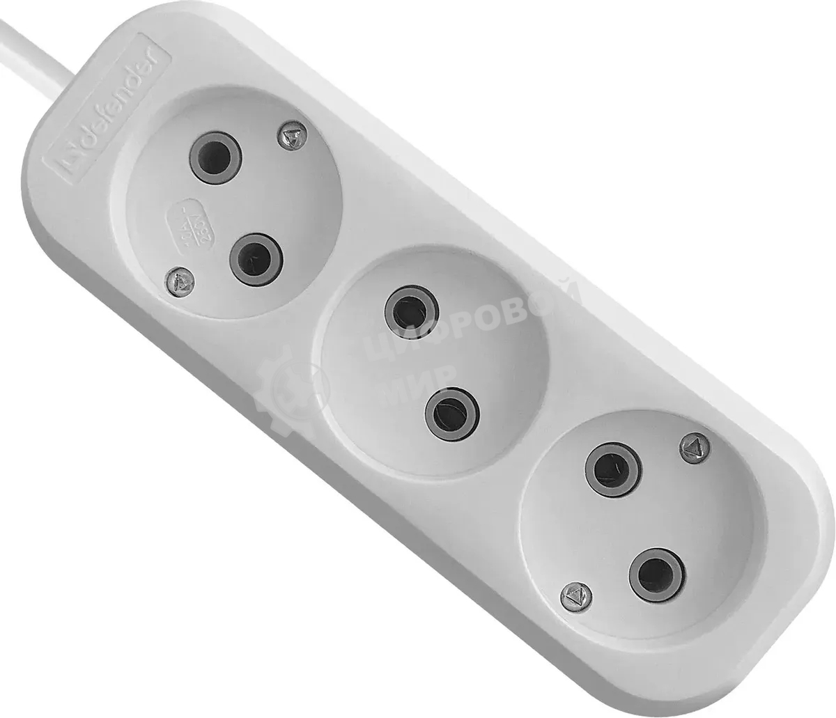 Удлинитель Defender (99276) B230 - 3 роз х 2 м, белый