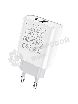 Сетевое зарядное устройство HOCO C80A Rapido 1xUSB + 1xUSB-C, 3.1A, 20W, белый