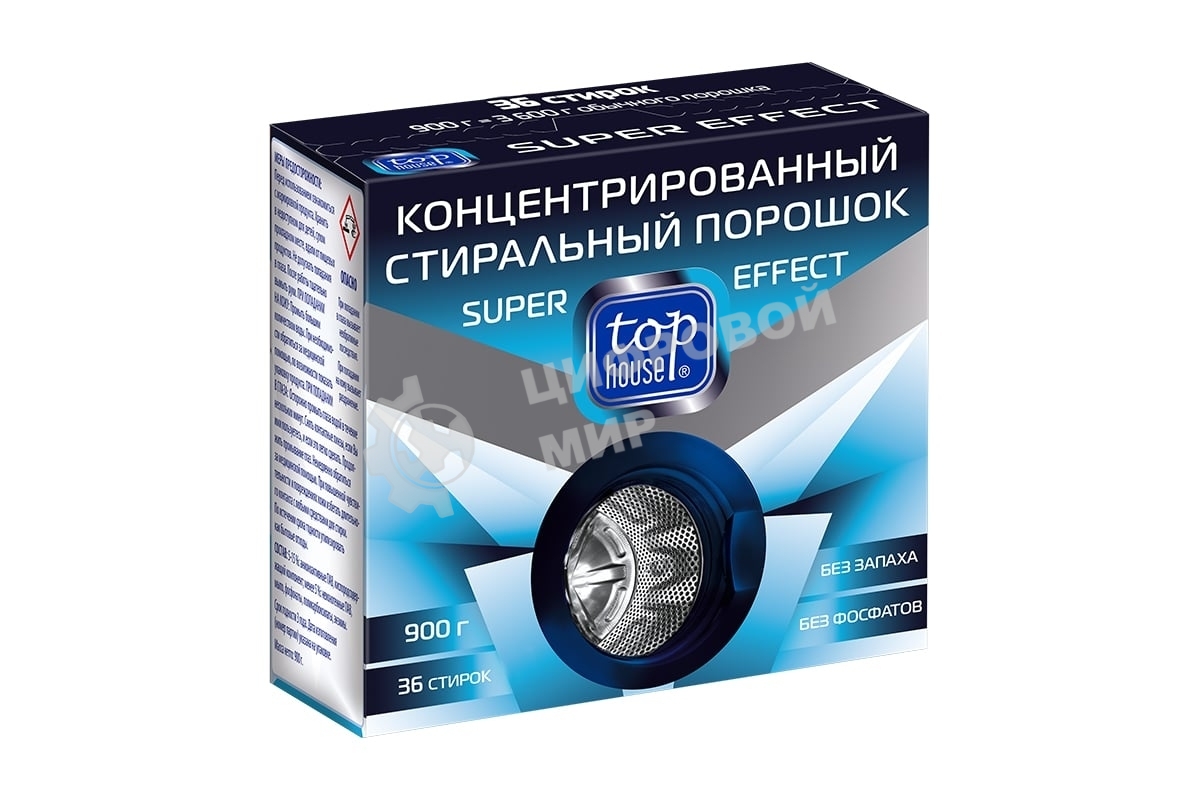 Концентрированный стиральный порошок Super effect, 0,9 кг специально разработан для стирки белых и цветных изделий из хлопчато- бумажных, льняных, синтетических и смесовых тканей. Подходит для всех типов стиральных машин и ручной стирки при температуре от 30 до 90 °С. Содержит комплекс энзимов и активный кислород, хорошо выполаскивается. Произведен без фосфатов и отдушек, безопасен для септиков.