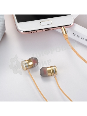 Проводные наушники Hoco M16 золотой, внутриканальные, Jack 3.5 мм