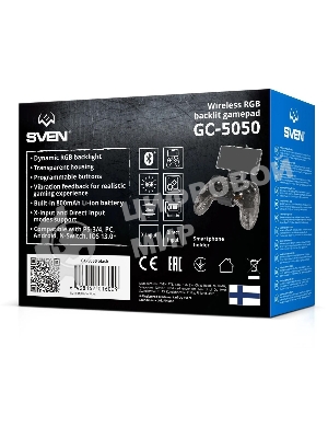 Геймпад SVEN GC-5050 черный Bluetooth Беспроводной виброотдача обратная связь (в компл.:держатель для смартфона/кабель USB) (SV-016029)