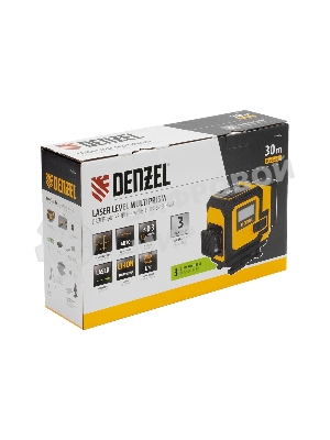Лазерный уровень мультипризменный Denzel DLV-360-3T, 30 м, зеленый луч, Li-Ion 2,4 Aч, штатив