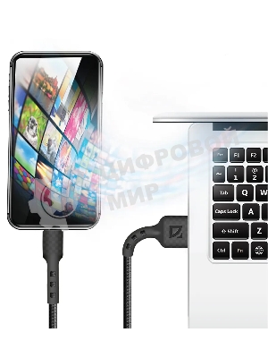 Кабель Defender F181, USB 2.0 (AM) - microUSB 2.0 (BM), 1 м, 2.4А, нейлоновая оплетка, черный