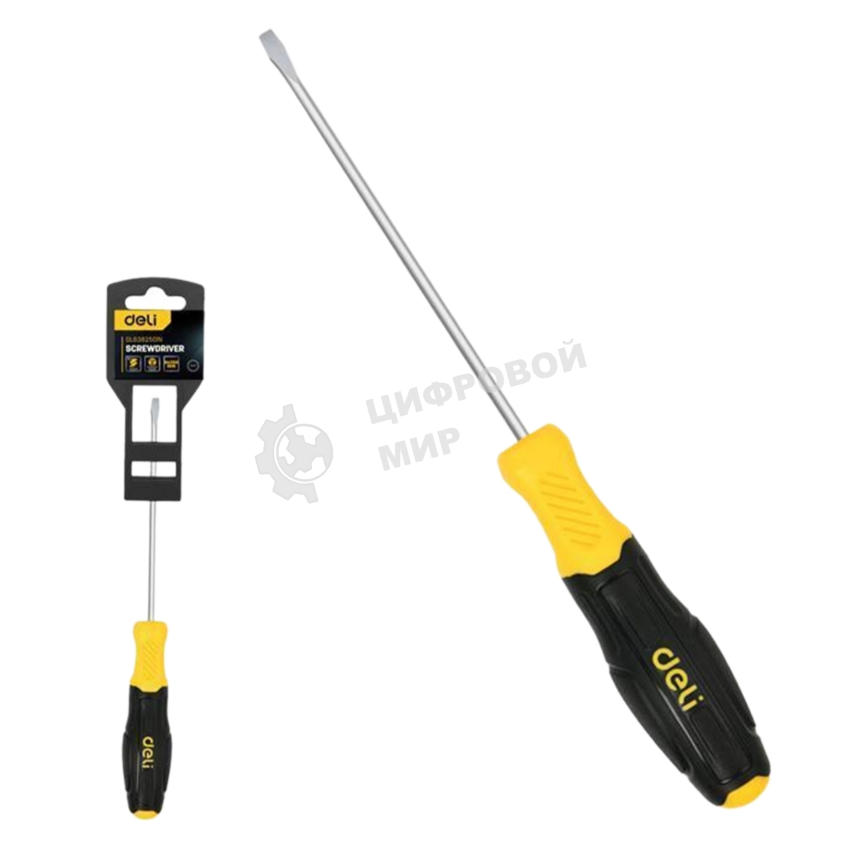 Отвертка шлицевая Deli DL6382501N 8х250мм сталь Cr-V, двухкомпонентная прорезиненная рукоять