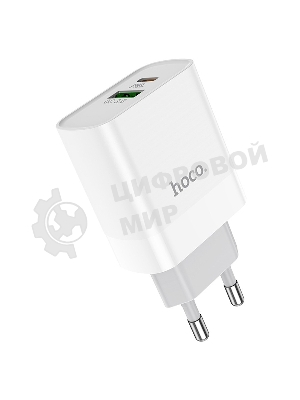 Сетевое зарядное устройство HOCO C80A Rapido 1xUSB + 1xUSB-C, 3.1A, 20W, белый