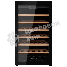 Винный шкаф Kuppersberg RSW 82, отдельностоящий, High-Tech, объем 128 л, вместимость 40 бутылок, диапазон температуры 5-20 градусов, механическое открытие двери, 6 полок из бука, LCD дисплей, уровень шума 38 дБ, черный