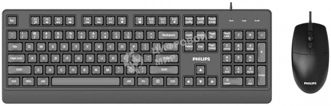 Комплект клавиатура + мышь проводной комплект Philips SPT6324, USB 2.0 104 клав/3 кнопки, 1200dpi, русская заводская раскладка, черный