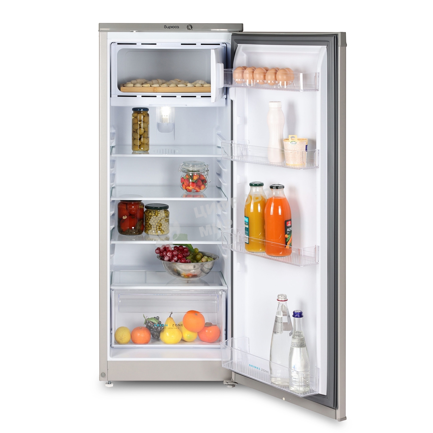 Холодильник Бирюса M410 металлик однокамерный 153/27л морозилка сверху