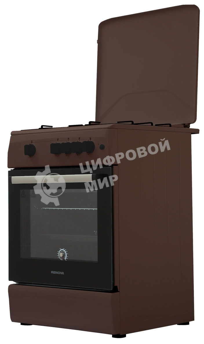 Плита газовая Renova SG6G-BR коричневый, конфорок 4 шт, духовка 70 л, 60 см x 85 см x 60 см