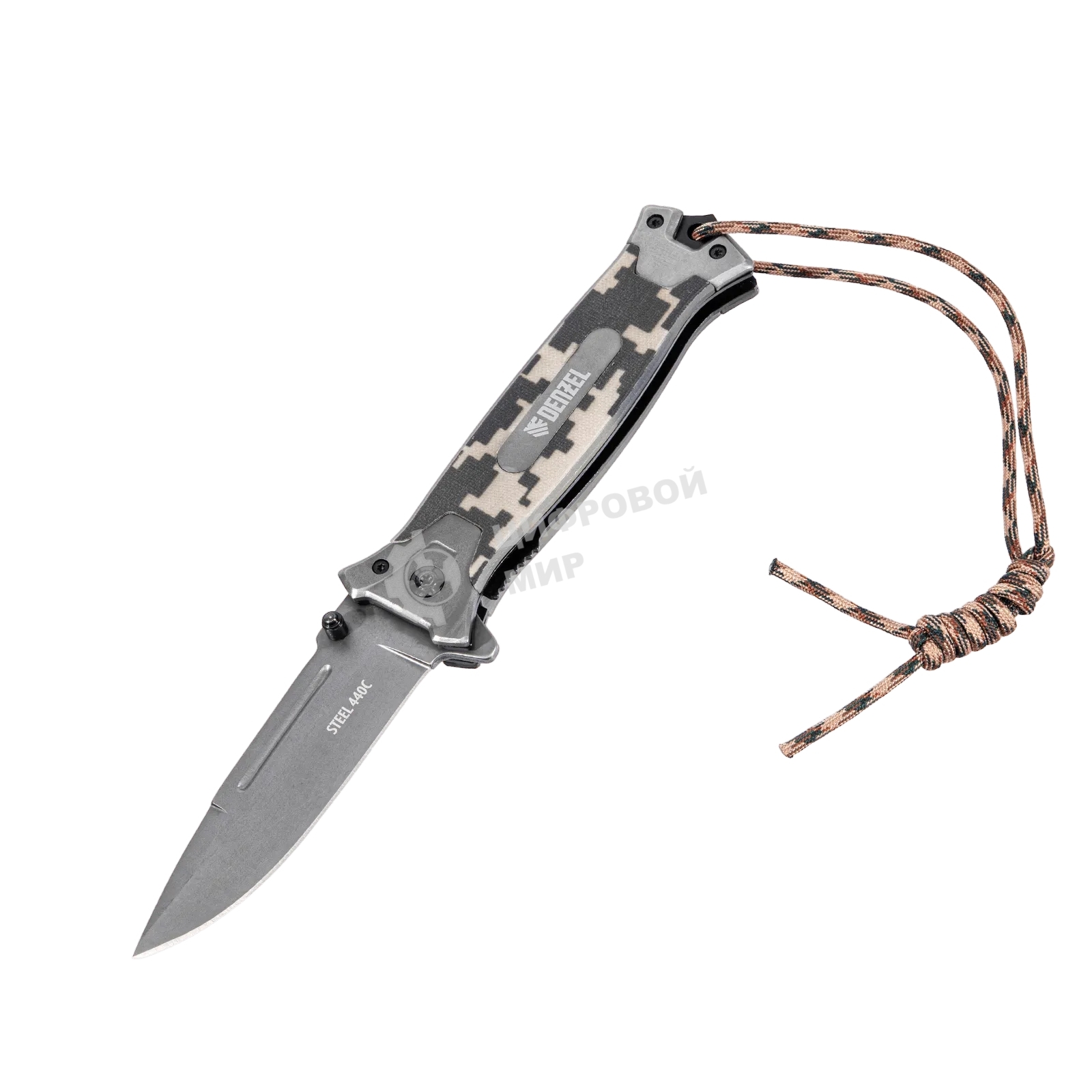 Нож складной Denzel, многоцелевой, системы Liner-Lock, с накладкой G10 на прямой рук-ке+стеклобой 79208