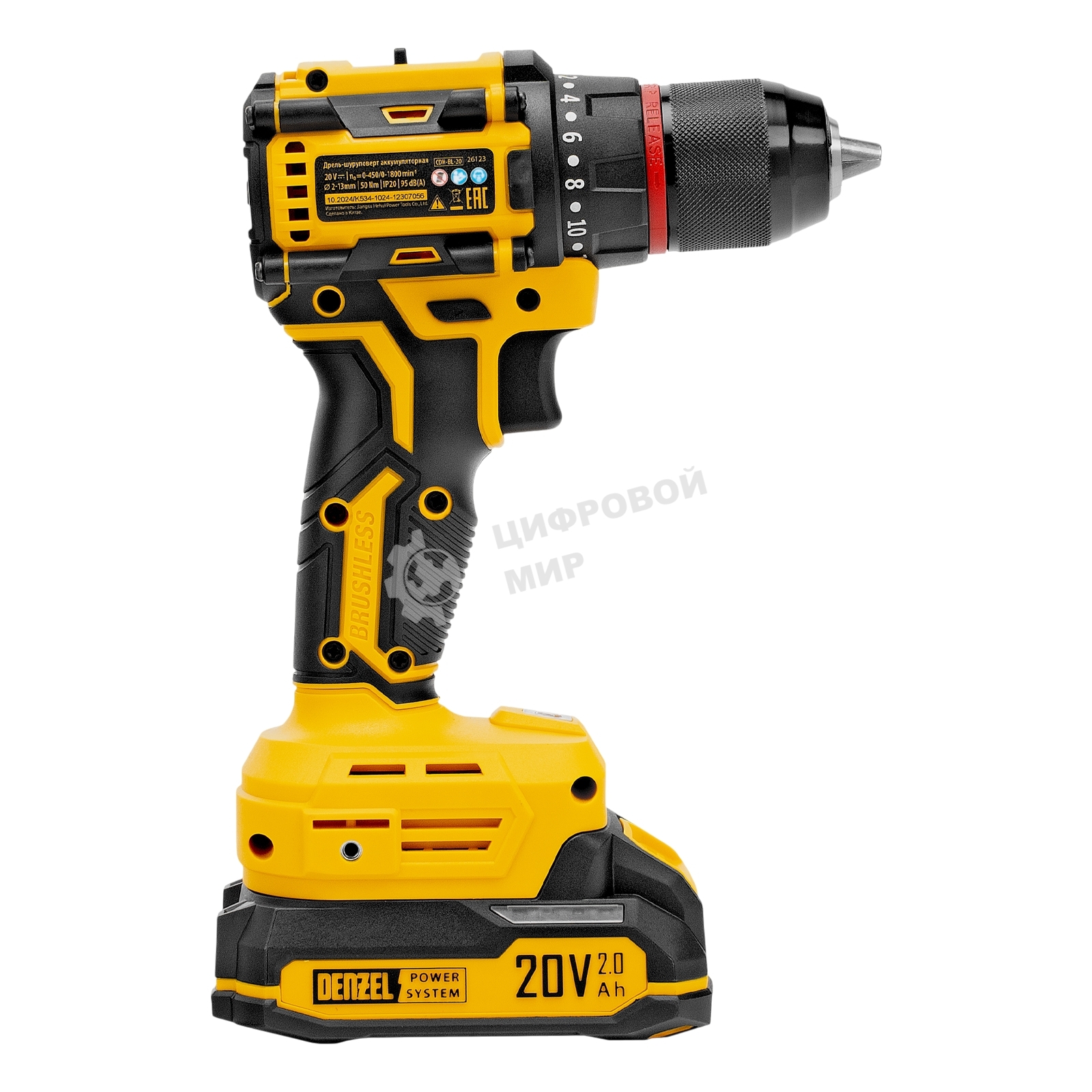 Дрель-шуруповерт Denzel CDH-BL-20, Аккумуляторная, 20В, 2 АКБ, Кейс