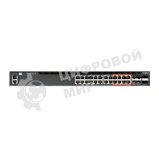 Коммутатор 4610-30P-O-AC-F Edge-corE AS4610-30P, 24-Port GE RJ45 port PoE+, last 8 ports Ultra-PoE, 960W PoE Bugdet, 4x10G SFP+, 2 port 20G QSFP+ for stacking, Broadcom Helix 4, Dual-core ARM Cortex A9 1GHz, dual 110-230VAC 600W hot-swappable PSUs, one fi