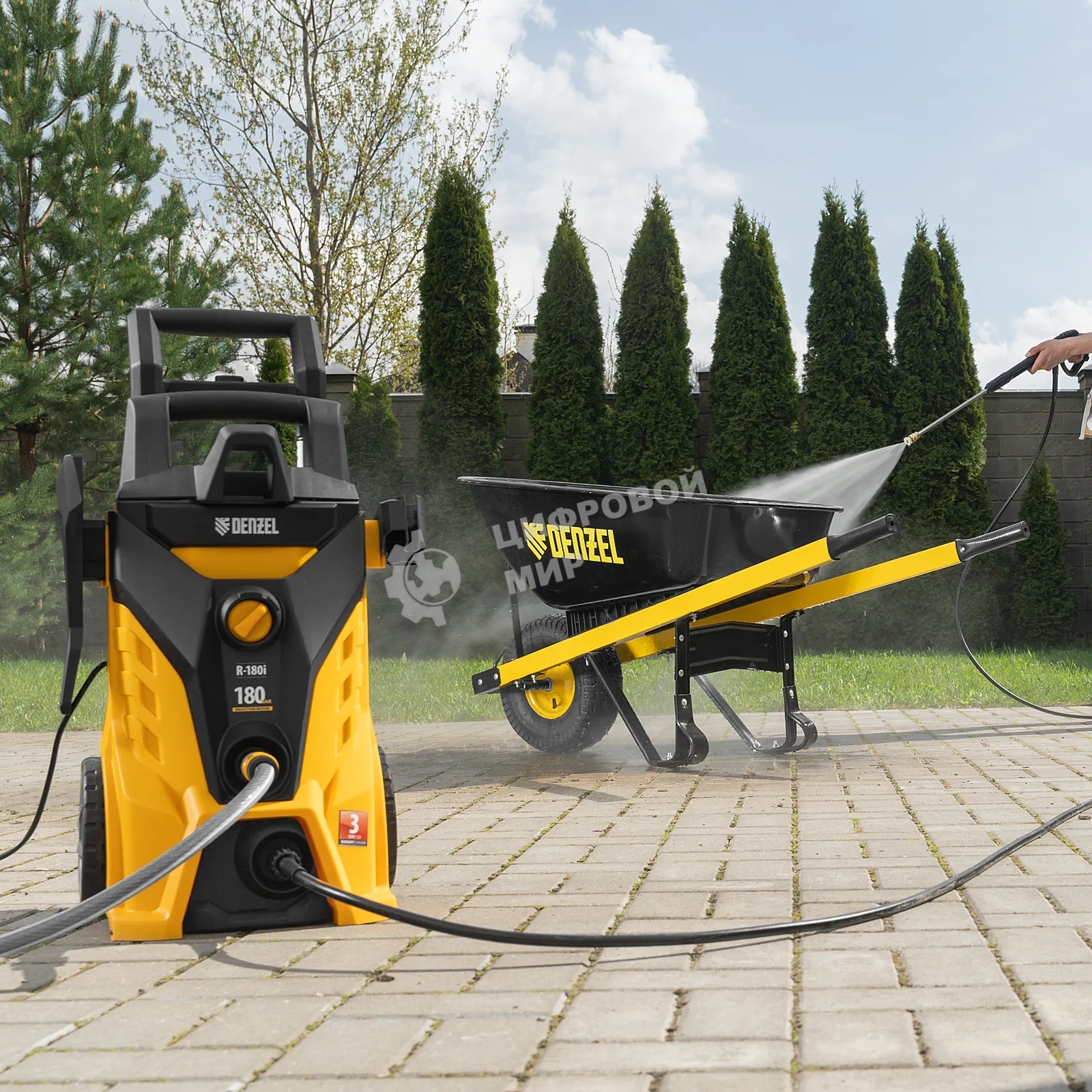 Моечная машина высокого давления Denzel R-180i 2400 Вт, 180 бар, 7,5 л/мин, асинх. двиг.