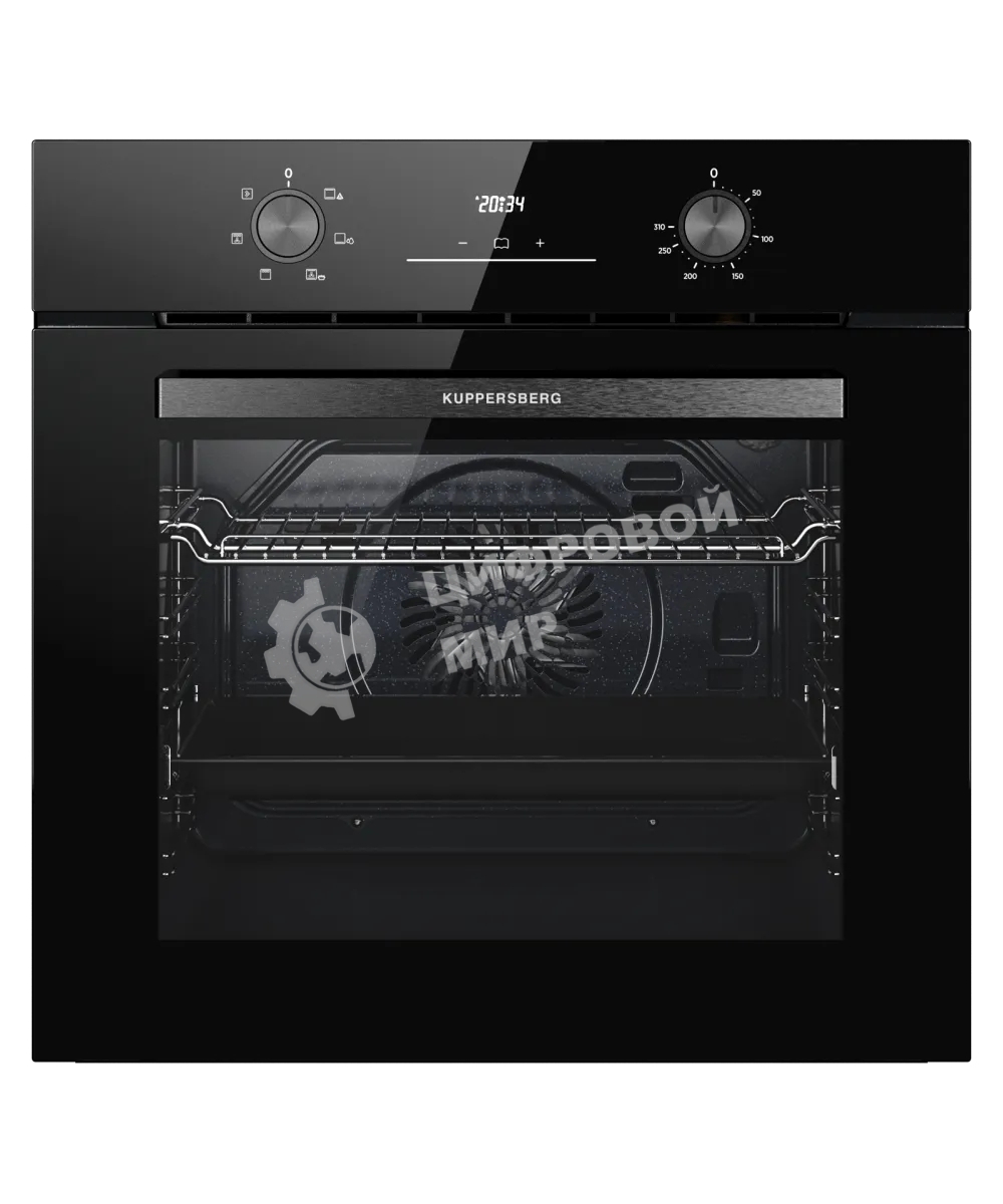 Духовой шкаф Kuppersberg HO 606 P Black, High-Tech, 78 л, поворотное управление, утапливаемые переключатели, дисплей, таймер, 6 режимов, макс. температура 310 градусов, телескопические направляющие (на 1 уровень), цвет черный, цвет фурнитуры черный